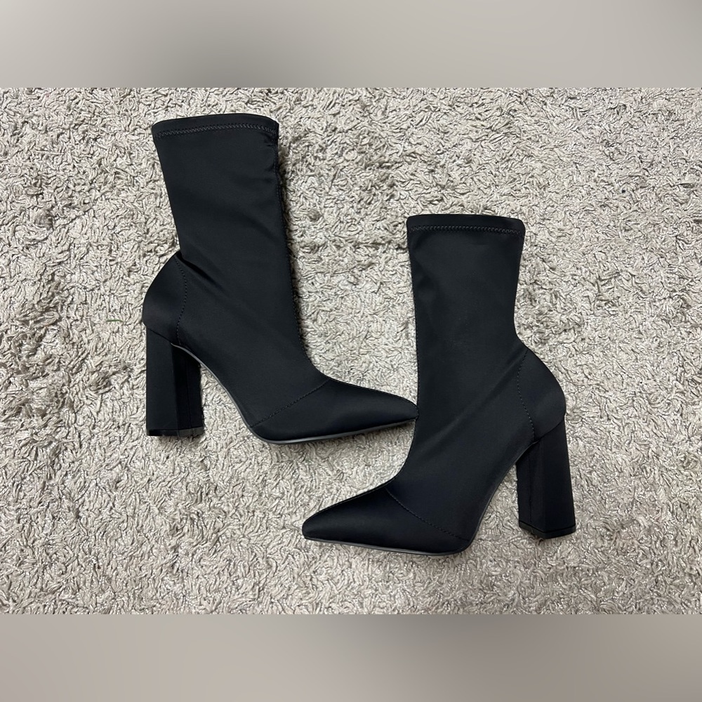 Azalea Wang, Shop Akira, Sock Booties with Chunky Heels in Black